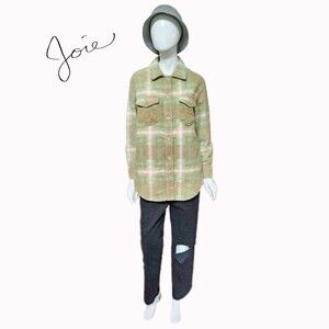 JOIE NEW Plaid Flannel Flap Button Pockets Long Sleeve Shacket